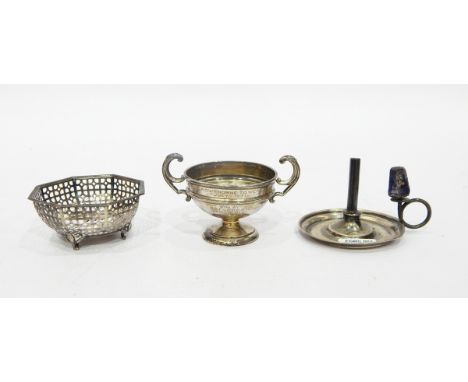 Small silver bowl by Synyer & Beddoes, Birmingham 1942, of pierced octagonal design, on four feet, 9cm diameter, a small two-