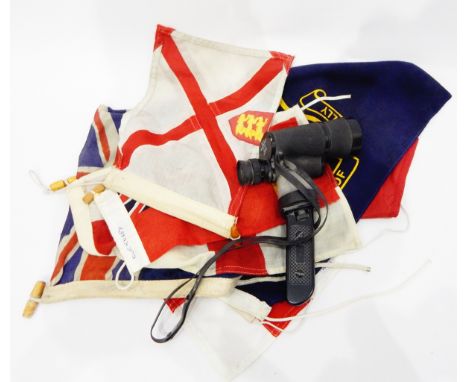 Enbeeco compass bearing monocular, 7x50 field 7.1 degrees, a quantity of naval flags and bunting and various other items 