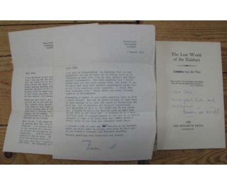 [SIGNED ]VAN DER POST (Laurens) The Lost World of the Kalahari, 8vo, no d.w., L.,1961 SIGNED &amp; INSCRIBED, "For John [McGl