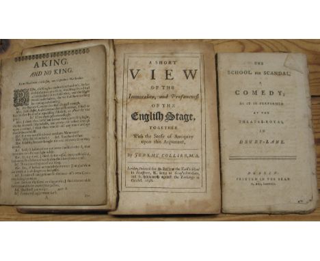 [THEATRE] COLLIER (Jeremy) Short View of the Immorality, and Profaneness of the English Stage, 8vo, pp. [16], 288, contemp. s