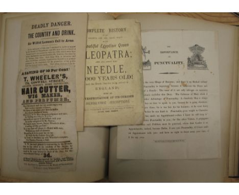 [EPHEMERA] a scrapbook containing a selection of ephemera, broadsides etc., 19th &amp; 20th c., diverse subjects including pu