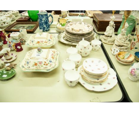 PAIR OF SPODE 'ROYAL JASMINE' PATTERN SQUARE TUREENS AND COVERS, together with a DIAMOND CHINA PART TEA SERVICE, SEVEN PIECES