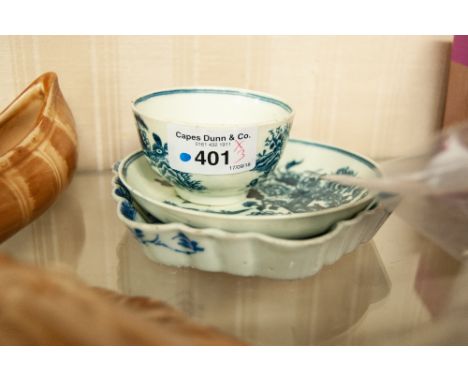 LATE EIGHTEENTH CENTURY WORCESTER 'FENCE' PATTERN BLUE AND WHITE PORCELAIN TEA BOWL AND SAUCER, of typical form, the tea bowl