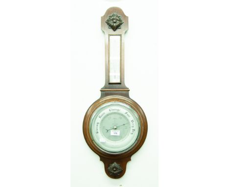 A MID TWENTIETH CENTURY OAK CASED BANJO WALL BAROMETER 