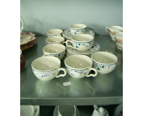 MASON'S 'DENMARK' PATTERN BLUE AND WHITE POTTERY TEA SERVICE FOR EIGHT PERSONS 24 PIECES