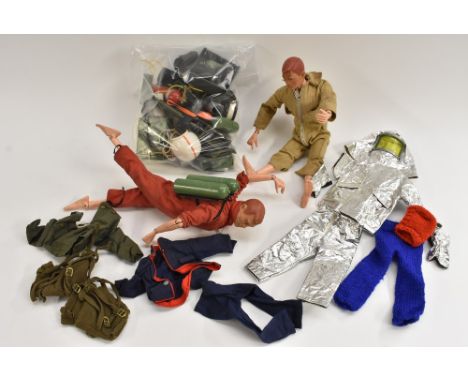 Action Man - a 1960's Palitoy Action Man with painted head, moulded painted red hair; another similar; various uniforms and a