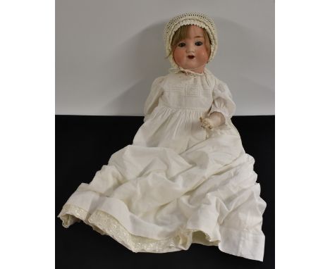 Armand Marseille - a 990 socket doll, fixed blue eyes, open mouth, light brown wig, impressed Armand Marseille, Germany, 990,