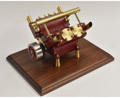 A scratch built exhibition standard steam/air powered Compressed-air V-4 Engine, fully operational body, maroon and brass ext