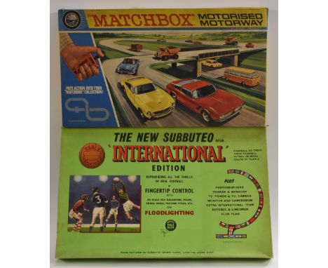 Toys and Juvenalia - Subbuteo International Edition boxed set; a Matchbox Motorised M-2 Motorway boxed set; Ideal Games Hands