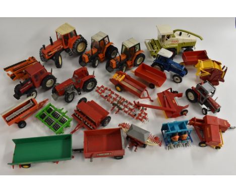 Britains Agricultural Toys - a Claus Jaguar 690 Forage Harvester, Howards Spreader, Renault 145-14 Turbo tractor 2 wheeled an