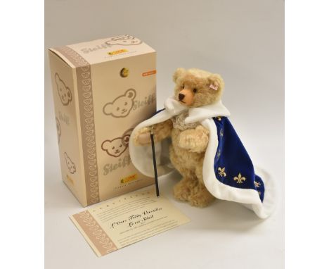 Steiff - a limited Edition Louis XIV Versailles Bear, gold plush body, blue and white robe, lace collar, white ear tag and bu