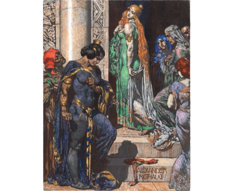 Rothaug, Alexander -- "Streit der Königinnen"Gouache auf Malpappe.35,2 x 27,2 cm.Unten rechts mit Pinsel in Braun signiert "A