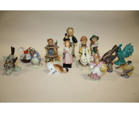 A COLLECTION OF ASSORTED CERAMIC FIGURES TO INCLUDE GOEBEL, ROYAL DOULTON AND BESWICK EXAMPLES 