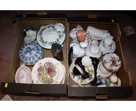 TWO TRAYS OF ASSORTED CERAMICS AND CHINA TO INCLUDE A ROYAL WORCESTER LAVINIA TUREEN, ROYAL GRAFTON ETC. 