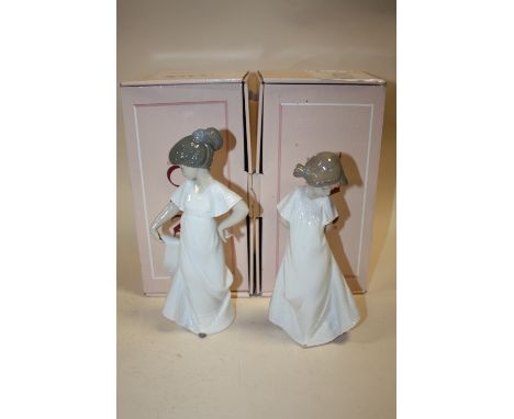 TWO BOXED NAO FIGURES OF YOUNG GIRLS IN WHITE DRESSES