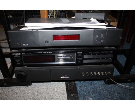 THREE STEREO STACKING SEPARATES TO INCLUDE NAIM INTEGRATED AMPLIFIER , KENWOOD KT-2010L SYNTHESIZER AND A REGA PLANET EXAMPLE