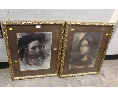 A PAIR OF GILT FRAMED AND GLAZED HEAD AND SHOULDER PORTRAIT PRINTS OF YOUNG LADIES&nbsp;&nbsp;