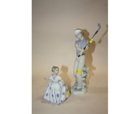 A NAO MALE GOLFER FIGURE, TOGETHER WITH A SMALL LLADRO GIRL FIGURE (2)  