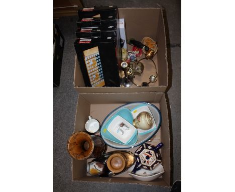 TWO BOXES OF CERAMICS ETC. TO INCLUDE A ROYAL WORCESTER BLUSH IVORY LIDDED VASE