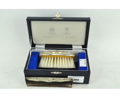 A Mappin and Webb silver mounted dressing table brush and comb set, in original fitted box,