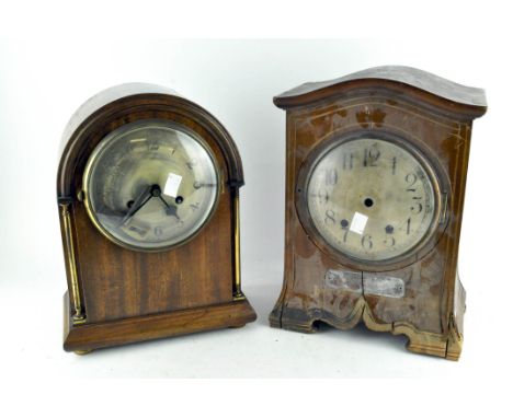 A veneered and inlaid bracket clock, late 19th/20th century, and another later example with brass mounts, marked 'Tame Star',
