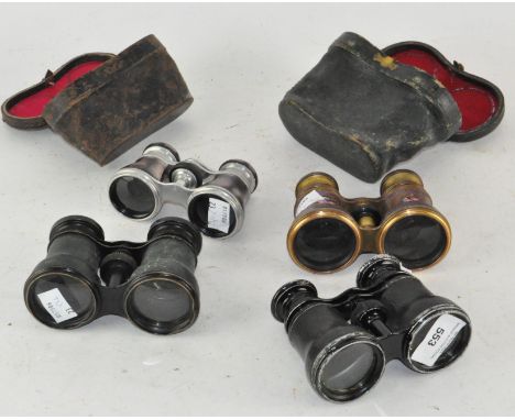 Four pairs of opera glasses, to include an ornate French pair with enamel floral and Greek key motifs, two pairs in cases