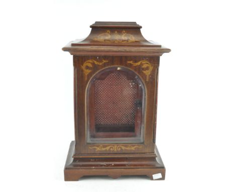 A mahogany inlaid bracket clock case, with glazed panels, 42 cm high 