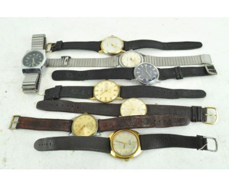Eight vintage men's watches including Ingersoll, Avia and others