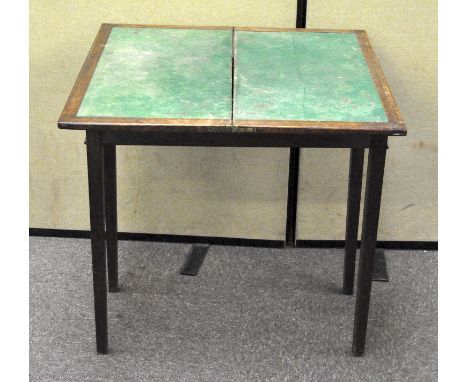 A 19th century oak card table having baize lined top, all raised on squared legs, 77cm x 76cm x 38cm.