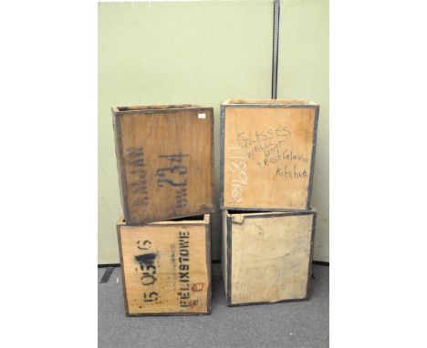 Four vintage wooden tea chests