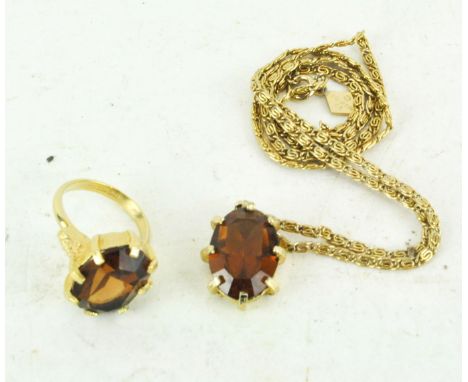 A vintage Sarah Coventry signed citrine ring and pendant