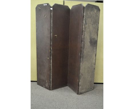 A four fold leather effect screen, 168cm high, each panel 41cm wide