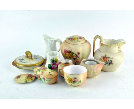 A collection of Royal Worcester porcelain, predominately blush ivory ground and flowers, including: a vase,  teacup and sauce