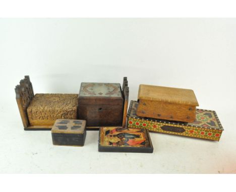 A collection of boxes to included a tea caddy and various other boxes
