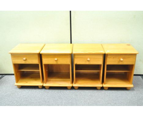 A set of four vintage pine bedside cabinets, 59cm x 43cm x 40cm