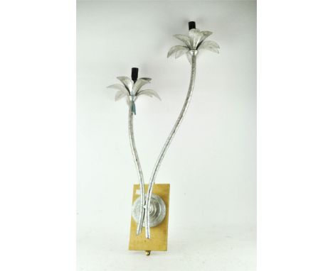 A Porta Romana silver coloured wall light, in decayed silver, in the form of a palm tree, 77cm high