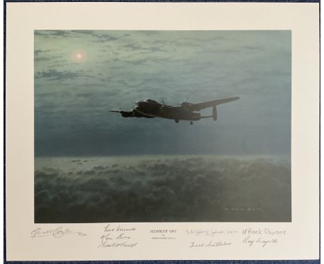 7 Dambusters Signed Gerald Coulson Colour Print Titled Midnight Ops. 99 of 300. Signed in pencil by Artist, Les Munro, Ken Lu