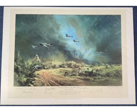 WW2 Multi Signed Frank Wootton Colour Print titled Rocket Firing Typhoons at the Falaise Gap, Normandy 1944. Publishers Copy.