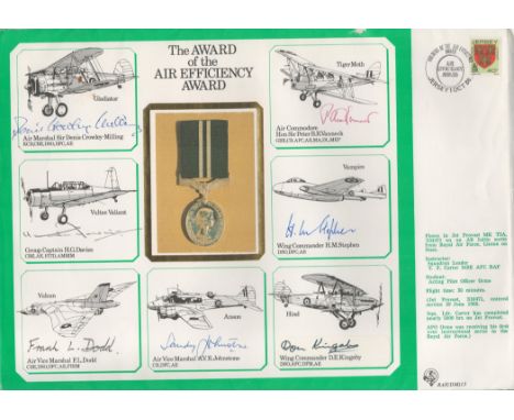 WW2 DM Medals Cover. 7 signatures including a rare signature. Flown in a Jet Provost Mk T3A. Signed by Air Marshall Sir Denis