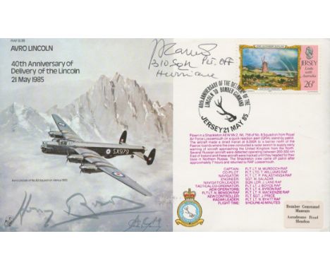 WW2 RAF ACM Sir Harry Broadhurst Signed Avro Lincoln 40th Anniv of Delivery Flown FDC. Further Signed by a Hurricane Pilot Of