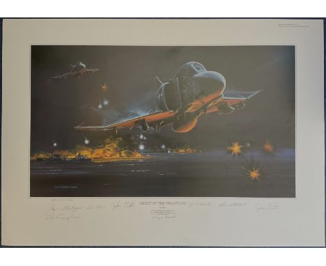 Night of the Phantoms by Robert Bailey Colour Print Multi Signed by Lieutenant Commander Fred J Ferrazzano, Lieutenant Jack R
