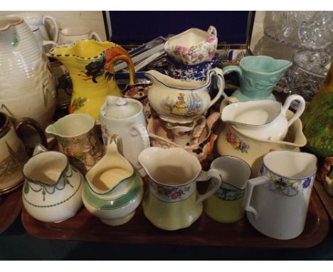 A Tray of Ceramic Jugs to Include Woods Lizard Handle, Masons Mandalay, James Kent Chintz, Melba, Falcon Ware Etc. 