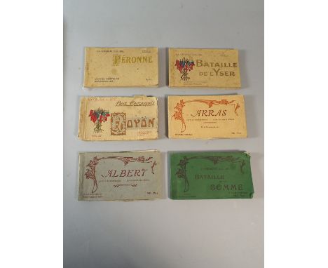 A Collection of Six WWI French Postcards, Battle of Somme, Arras, Battle De L'yser, Peronne, Noyon and Albert.