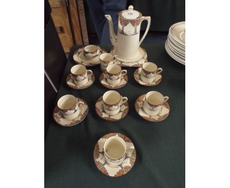 A Collection of Crown Ducal Orange Tree Coffee Wares to Include Eight Cups, Seven Saucers, Coffee Pot and Stand, Sugar Bowl a