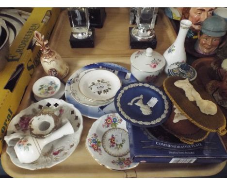 A Tray of Ceramics to Include Malvern Pattern Vase, Royal Worcester Trinket Dishes, Wedgwood Jasperware, Aynsley Etc. 