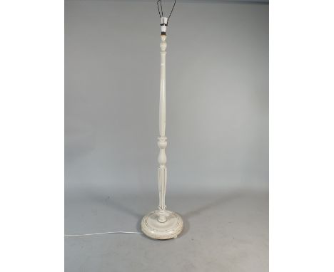 A Turned White Painted Standard Lamp on Circular Plinth Base.