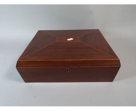 A Mahogany Work Box with Boxwood Stringing and Walnut Panel, 33 Cm Wide.
