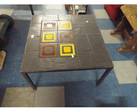 A Slate and Tile Top Vintage Coffee Table Circa 1970.