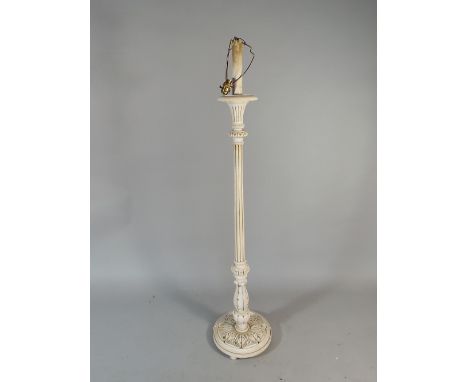 A Cream Reeded Standard Lamp. 