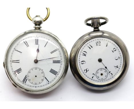 Fine silver antique pocket watch and a white metal fob watch. P&amp;P Group 1 (£14+VAT for the first lot and £1+VAT for subse